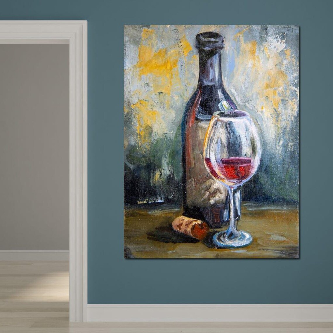 Red Wine Bottle Glass Still Life Oil Painting Vintage Home Bar Kitchen Wall Poster - Image 3