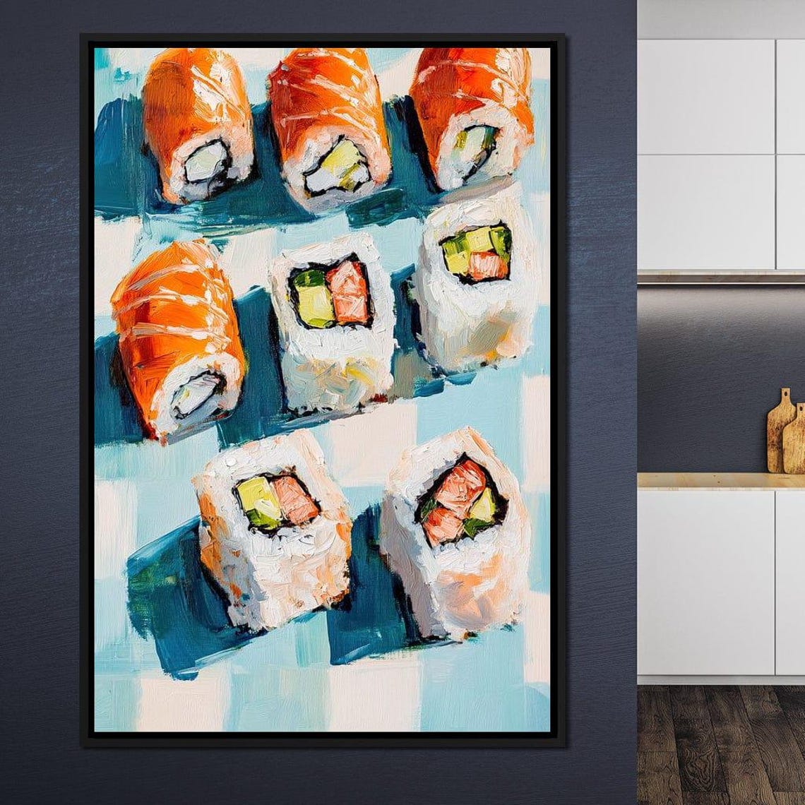 Salmon Sushi Rolls Avocado Cream Cheese Blue Checkered Kitchen Poster - Image 3