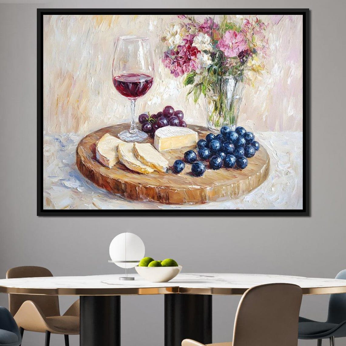 Red Wine Glass And Cheese Board Rustic Country Still Life Poster - Image 3