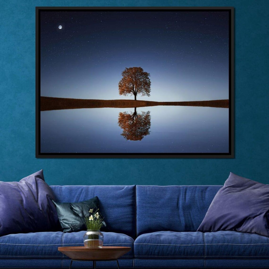 Tree Reflection Art Print, Serene Forest Scene