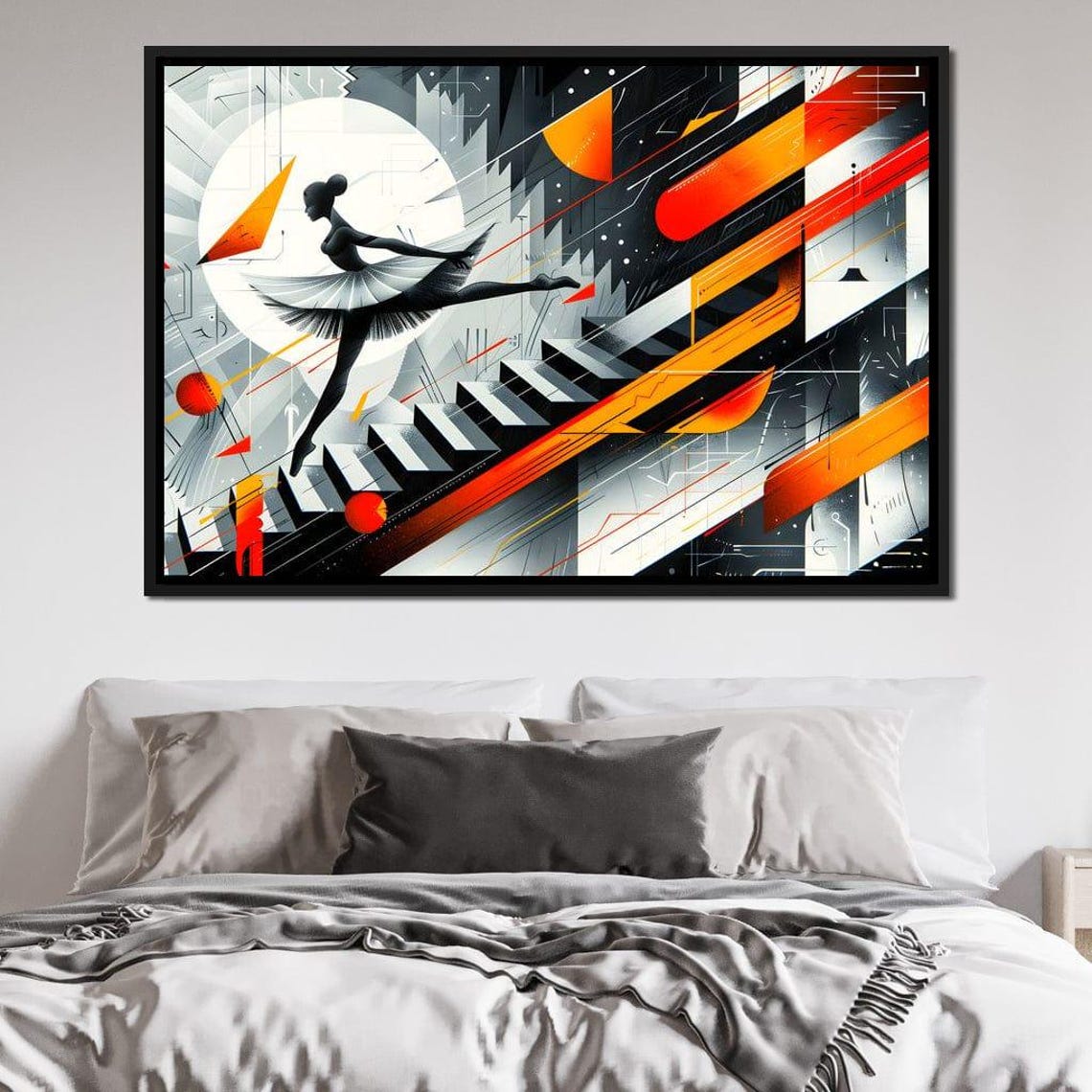 Ballerina Dancer Geometric Orange Black Abstract Framed Art Wall Art - Image 3