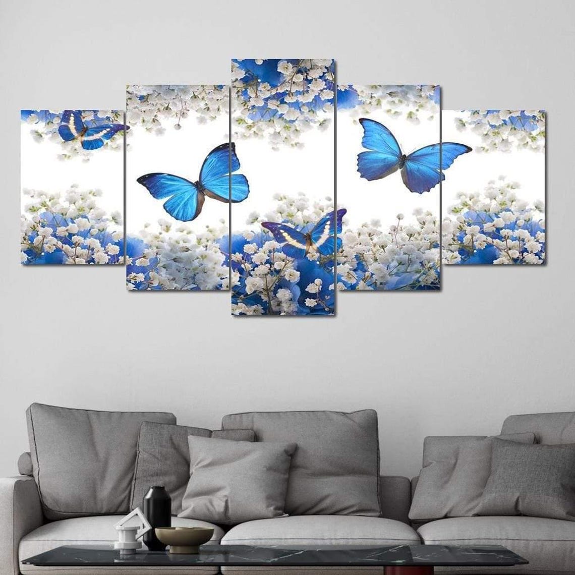 Blue Butterfly White Blossom Branches Airy Spring Bloom Poster - Image 4