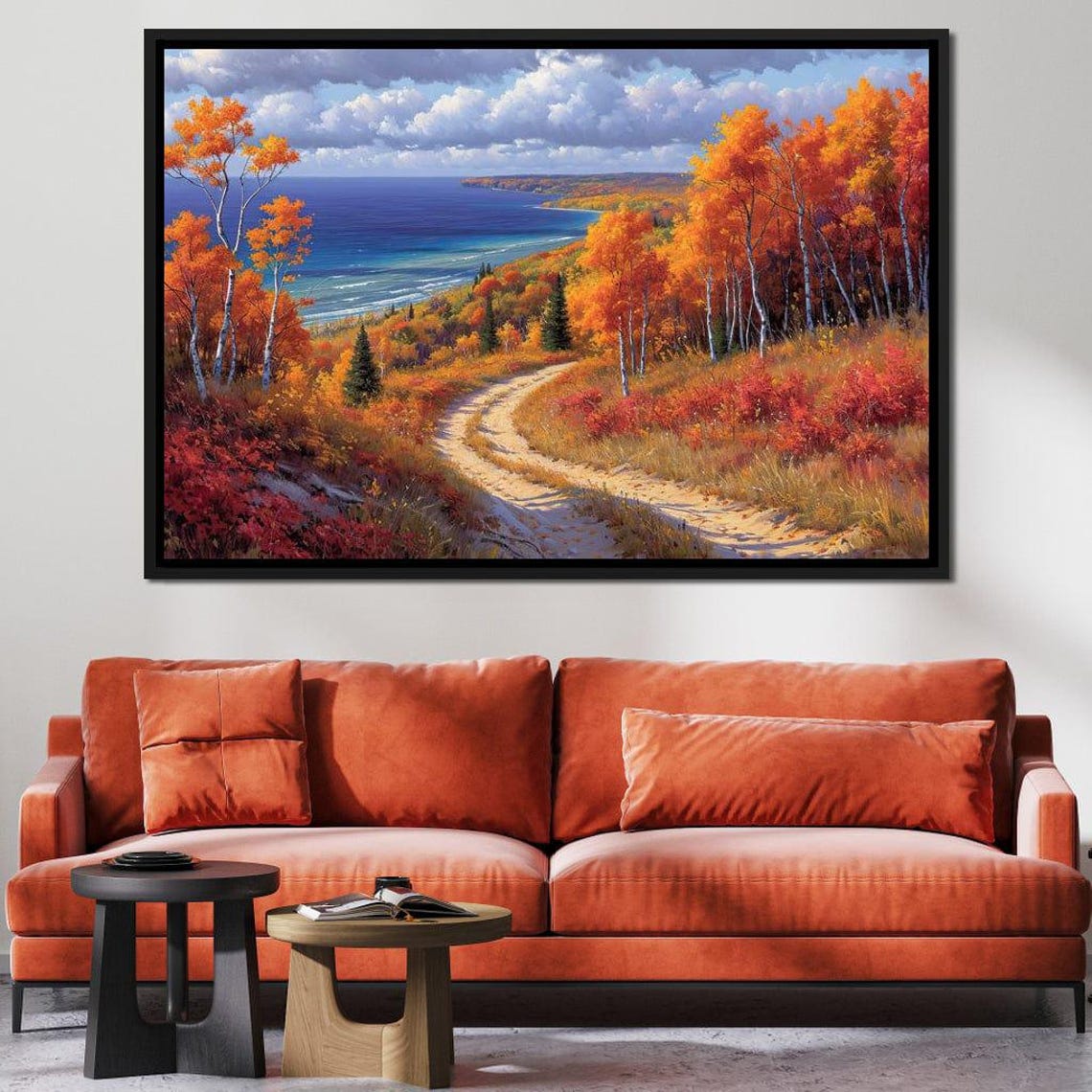 Autumn Birch Forest Path Blue Bay Five Panel Fall Travel Poster - Image 4