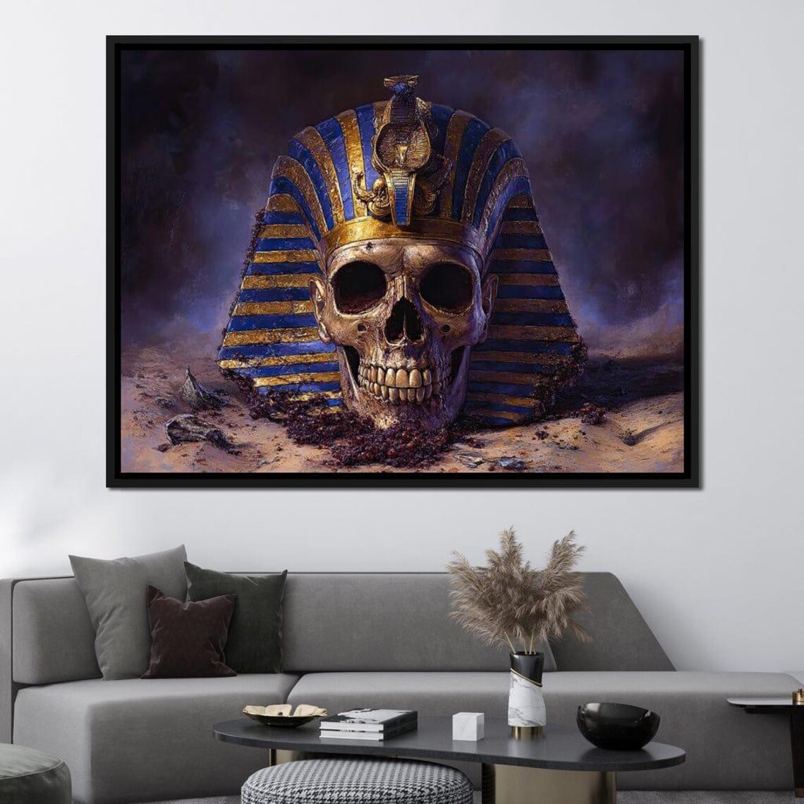 Egyptian Pharaoh Skull in Golden Burial Headdress Dark Poster - Image 2