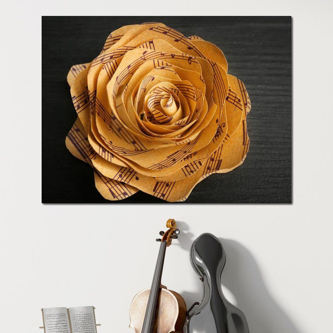 Sheet Music Paper Rose Black Background Musical Flower Art Poster - Image 2