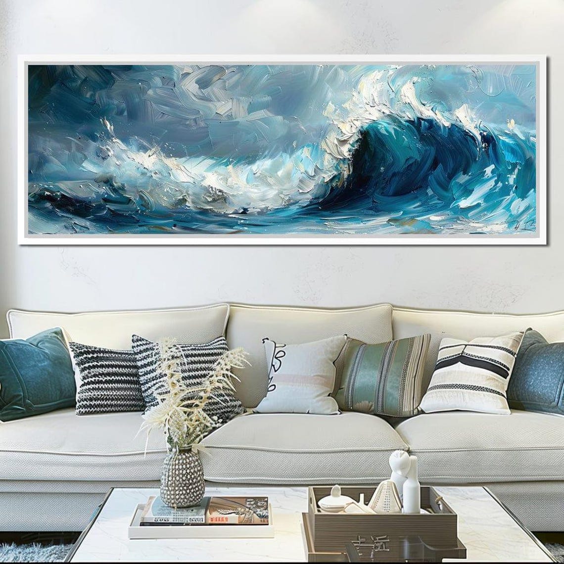 Blue Ocean Wave Crash Panoramic Coastal Seascape Travel Poster - Image 3