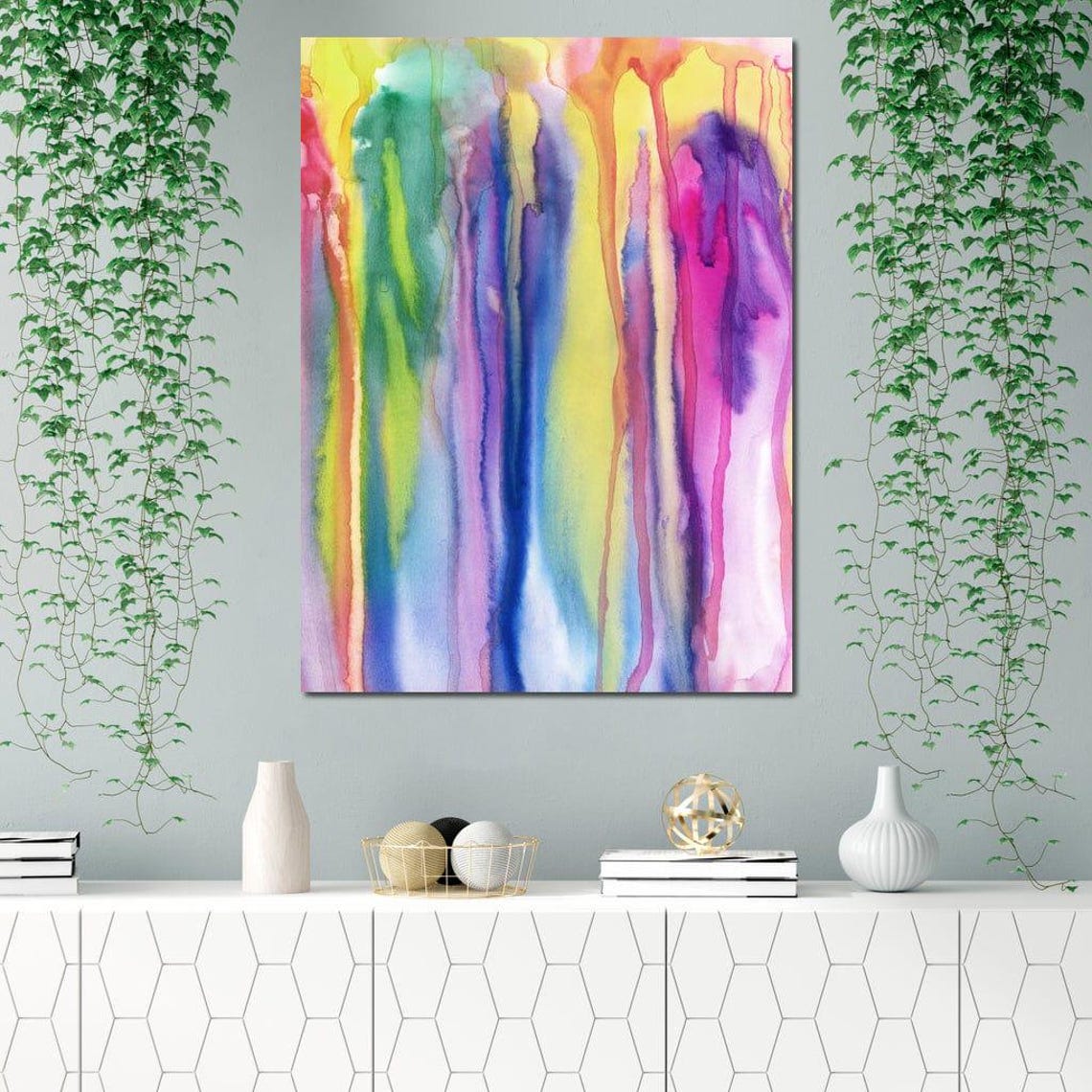 Rainbow Watercolor Drip Stripes Vertical Abstract Wall Art Poster - Image 3