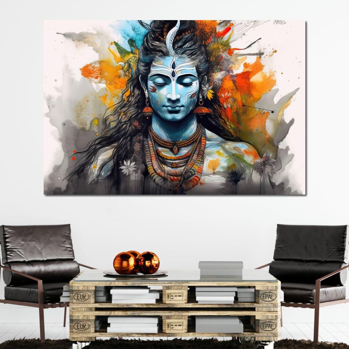 Serene Blue Shiva Meditating Watercolor Spiritual Zen Wall Art Poster - Image 2