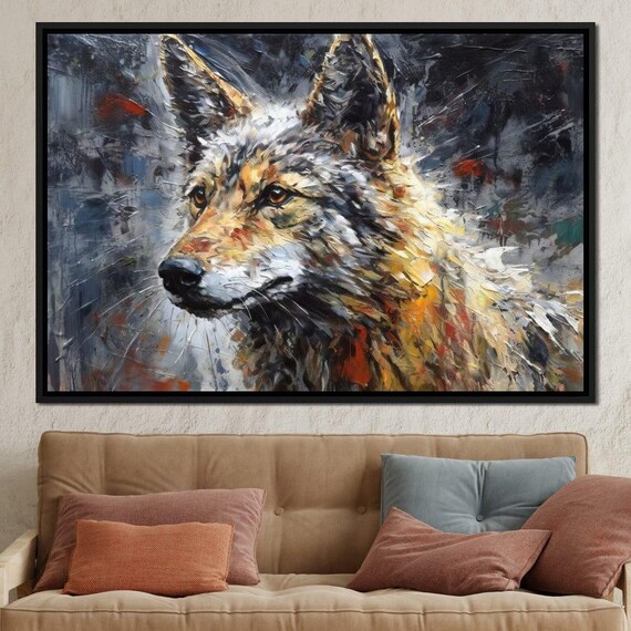 Coyote Portrait Expressive Eyes Painterly Wildlife Dark Modern Art Poster