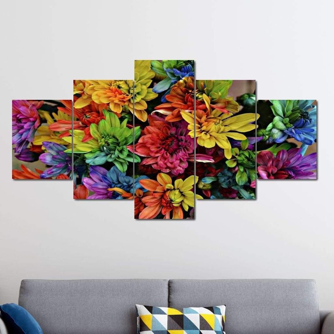Rainbow Chrysanthemum Blooms Multicolor Flower Photography Art Poster - Image 4
