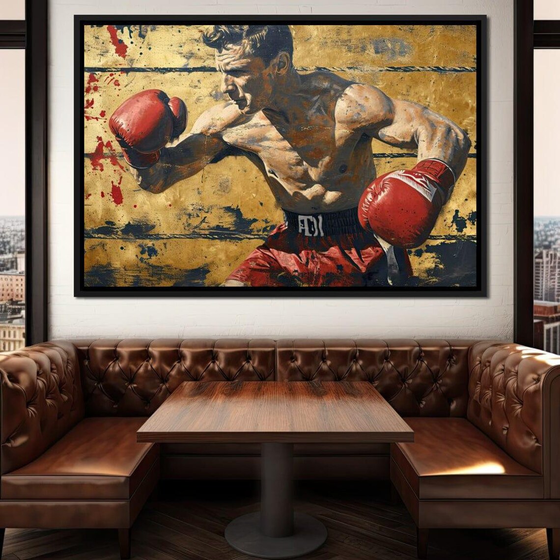 Vintage Boxer Red Gloves Gold Grunge Fight Sports Art Poster