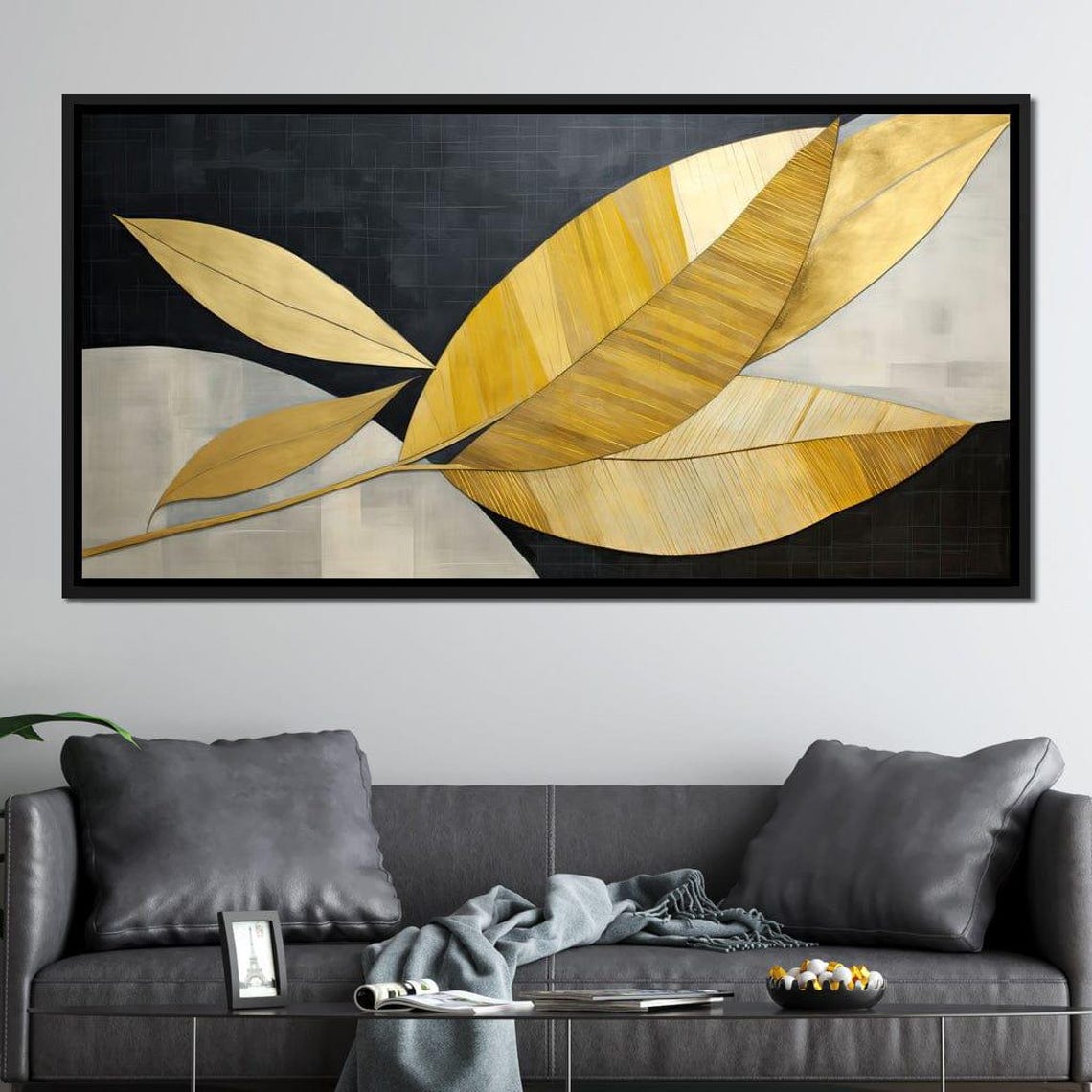 Golden Leaves Branch Black Background Modern Botanical Art Deco Poster - Image 2