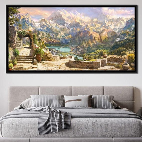 Garden Of Eden Nature Wall Art Mountain Landscape Print Serene Decor Fantasy Artwork Tranquil Setting By Nichecanvas