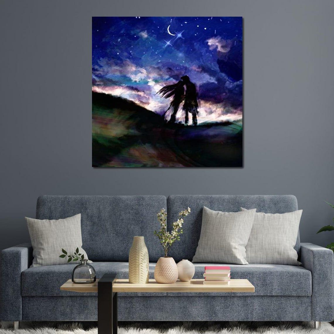 Kissing Under Stars Romantic Couple Silhouette Starry Night Sky Poster - Image 3