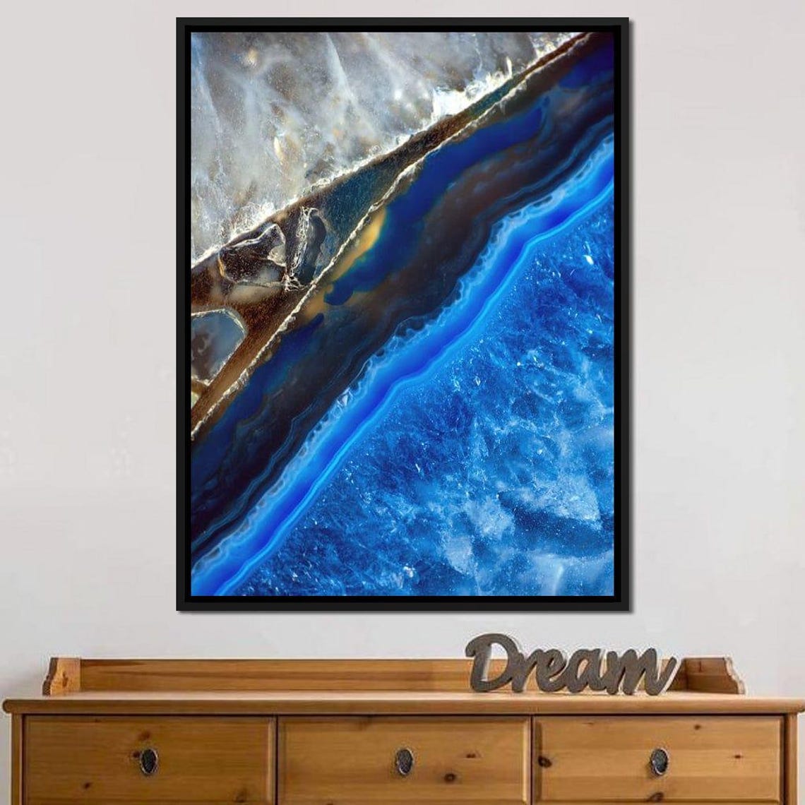Blue Geode Agate Slice Macro Gold Banding Modern Wall Art Poster - Image 2