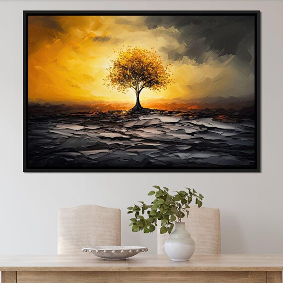Amber Solitude In Twilight Tranquil Nature Wall Art Landscape Home Decor Sunset Colors Tree By Nichecanvas