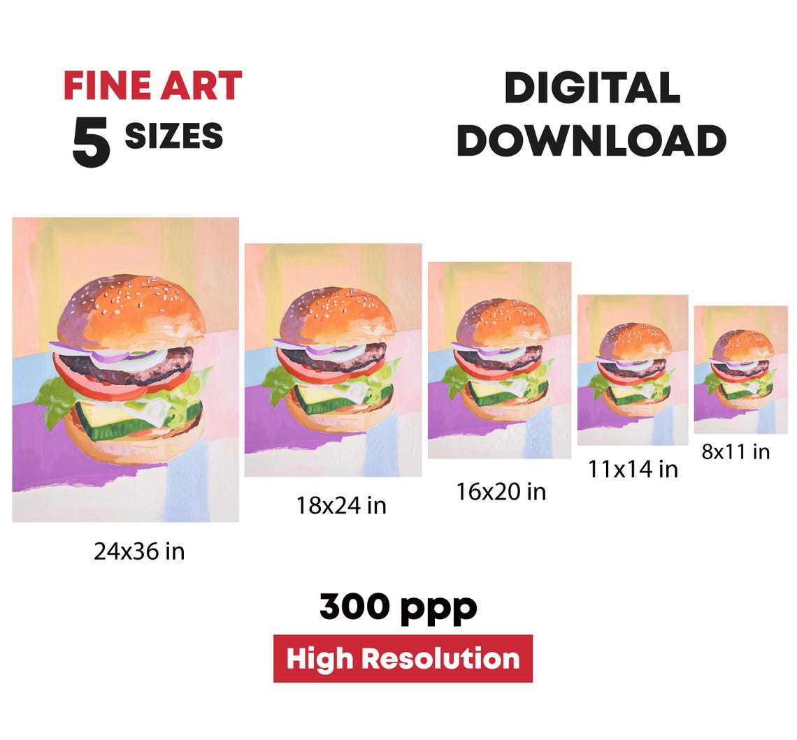 Juicy Cheeseburger Pop Art Pastel Colors Fun Kitchen Diner Print - Image 4