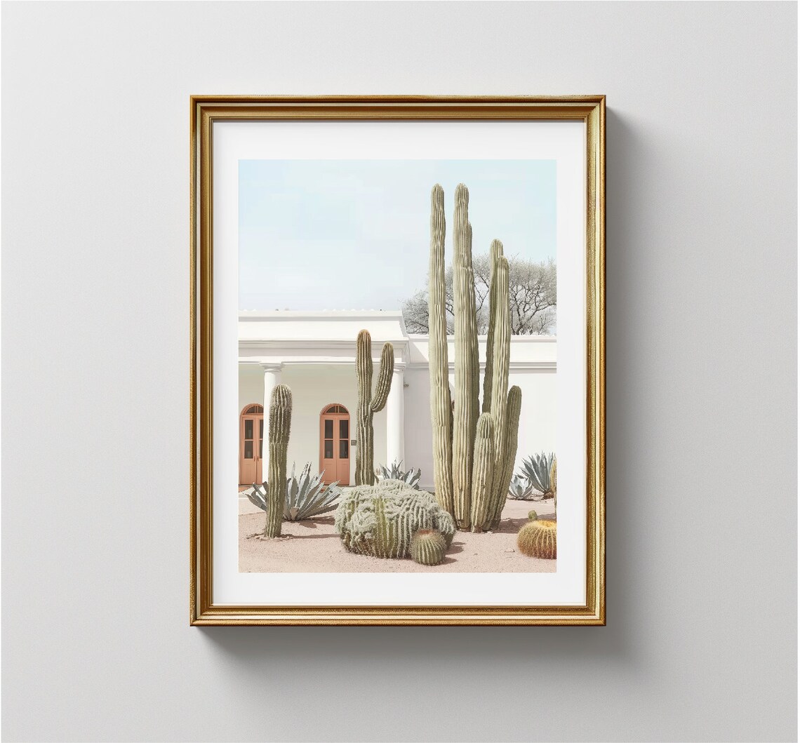 Desert Cactus Garden White Adobe Architecture Southwest Travel Poster - Image 3