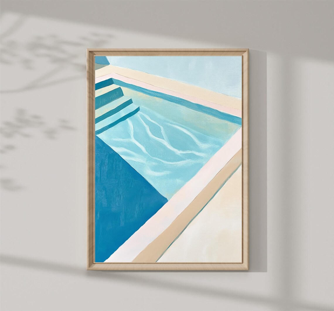 Abstract Pastel Blue Pool Water Minimalist Geometric Art Print