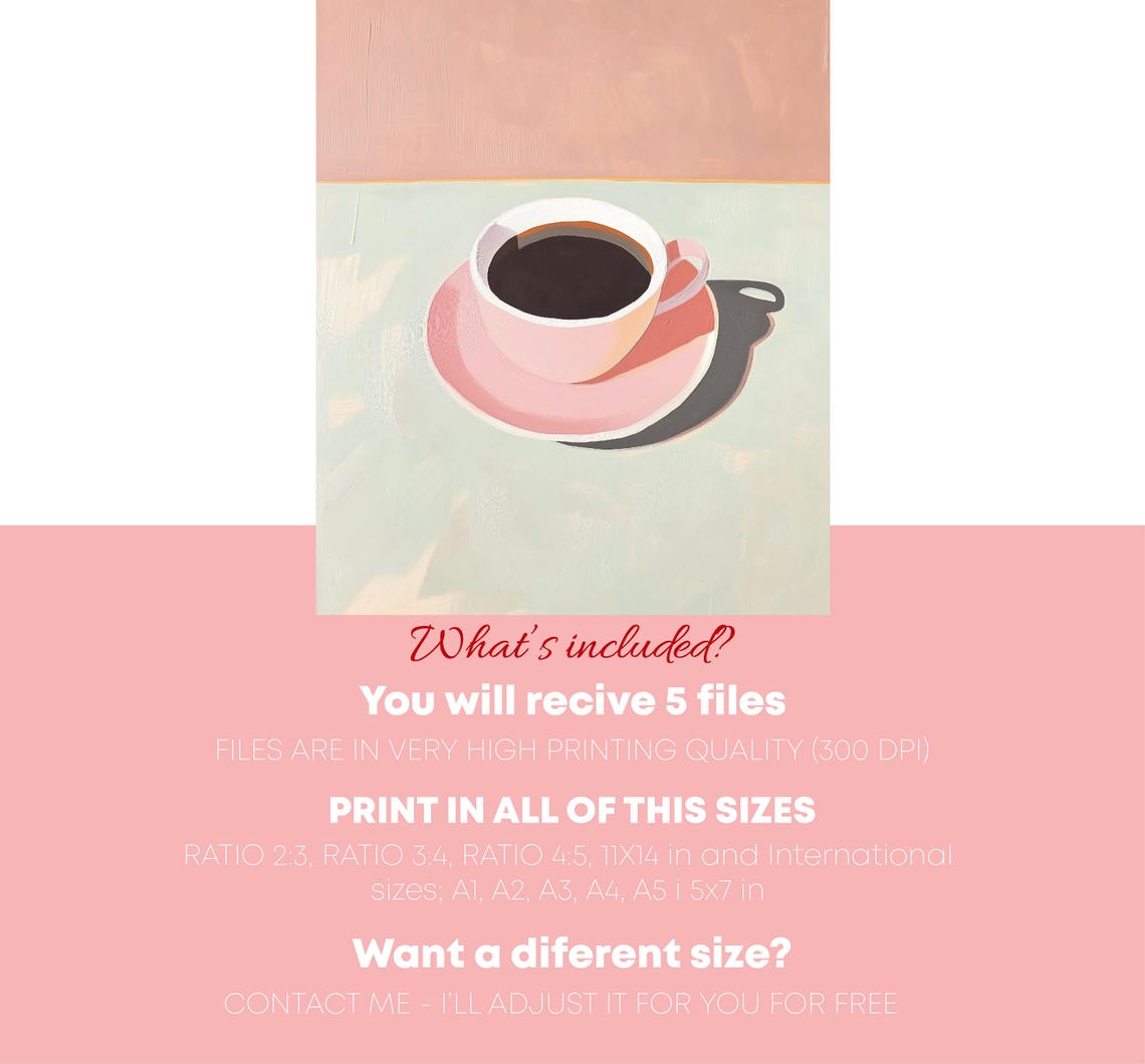 Pink Cup Of Black Coffee On Saucer Pastel Kitchen Drink Art Poster - Image 3