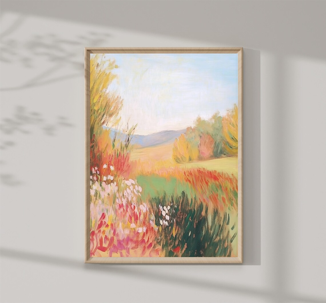 Golden Autumn Wildflower Meadow Impressionist Fall Field Print