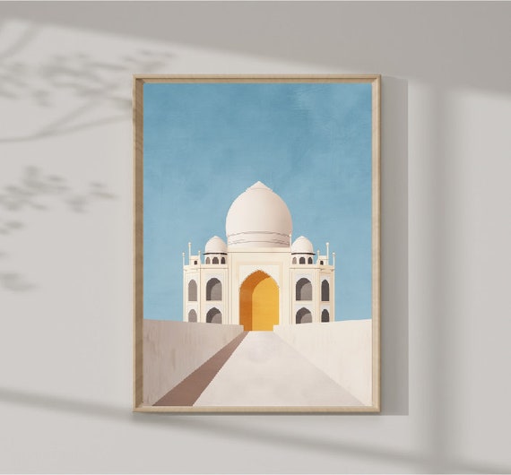 India Minimalist Taj Mahal Illustration Architectural Wall Art Elegant Decor Trendy Art