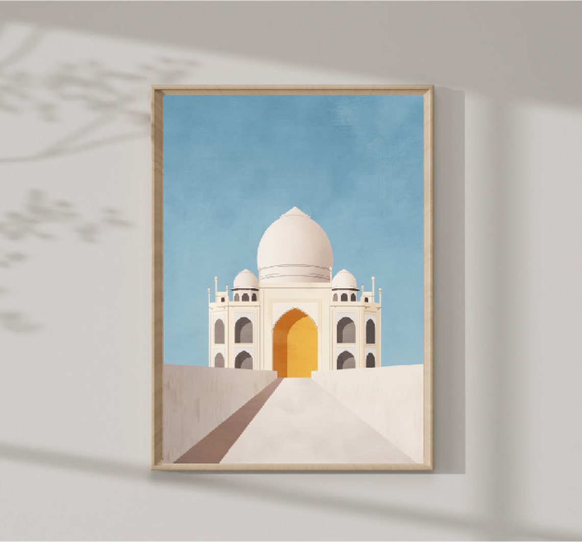 Taj Mahal India Minimalist Architecture Illustration Travel Poster