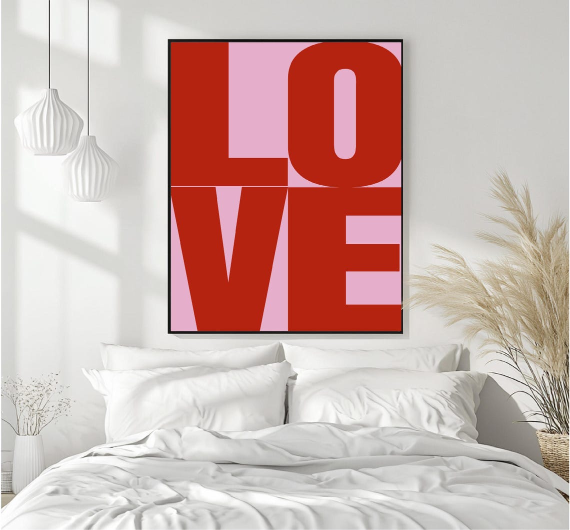 Bold Love Stacked Red Typography Pink Background Modern Wall Art - Image 6