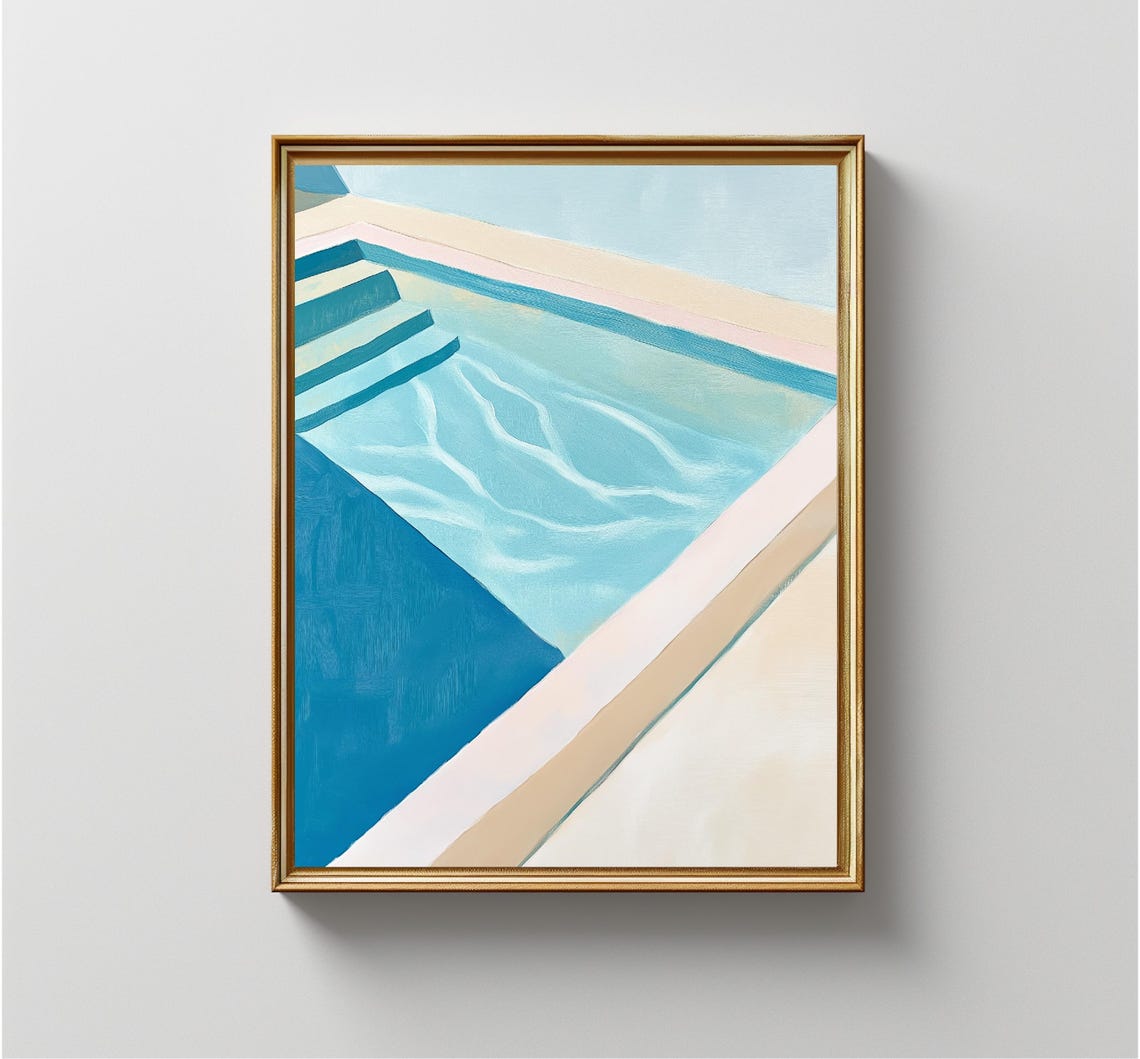 Abstract Pastel Blue Pool Water Minimalist Geometric Art Print - Image 3