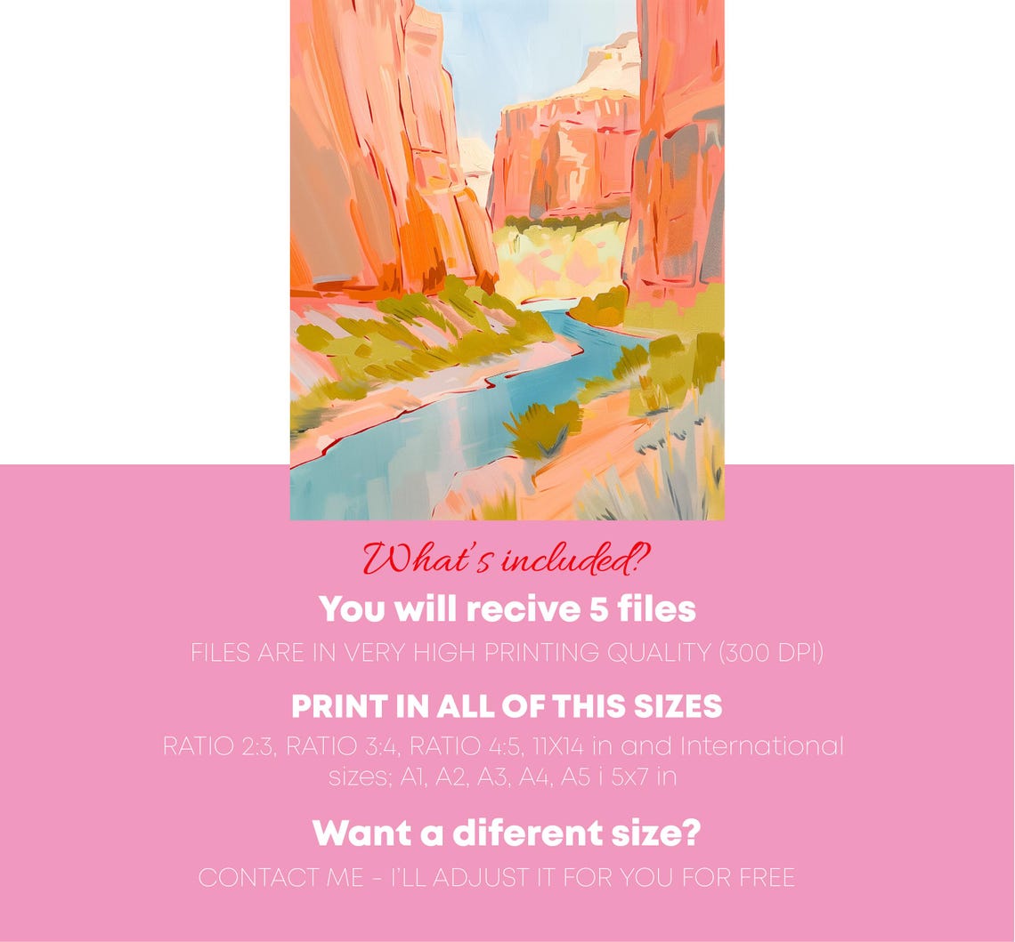 Pastel Canyon Cliffs With Blue River Desert Landscape Art Poster - Image 4