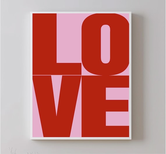 Love You Art Print Trendy Retro Wall Art Pink Love Aesthetic Typography Elegant Preppy Love Poster