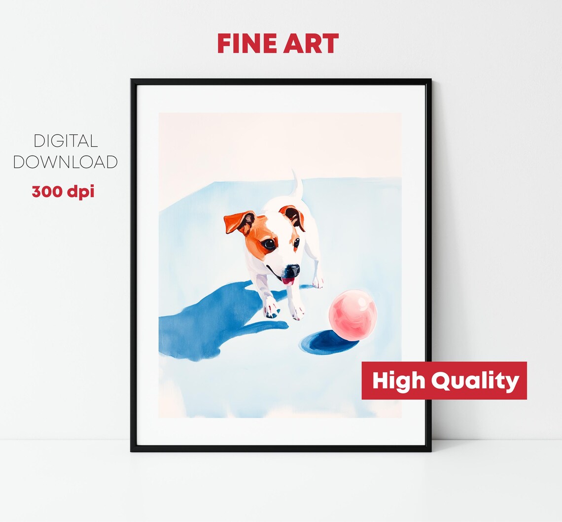 Jack Russell Terrier Puppy Playing With Pink Ball Pastel Dog Art Print - Image 2