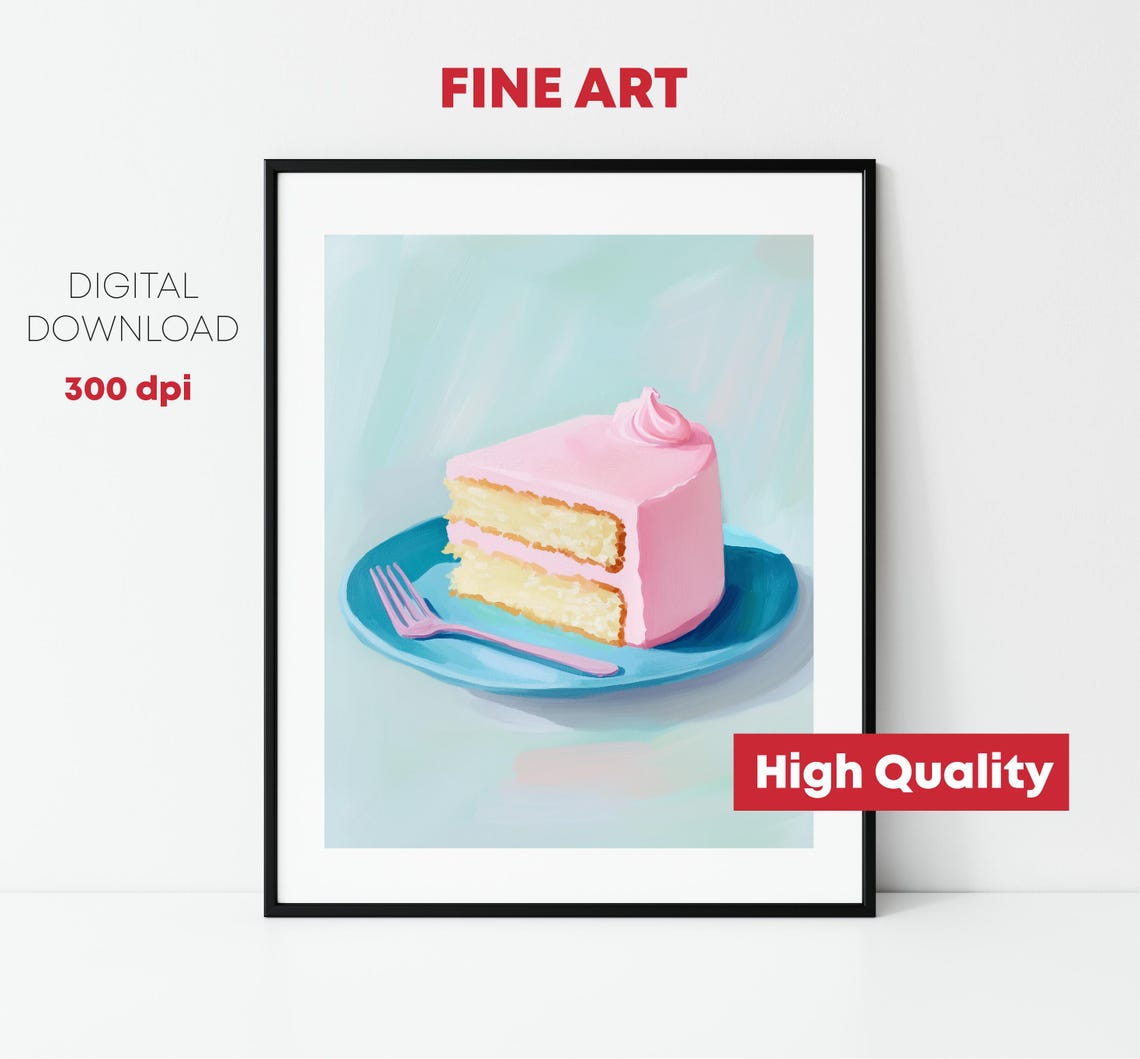 Colorful Cake Painting Pastel Cake Wall Decor Print Kitchen Decor Impressionist Food Print - Image 2