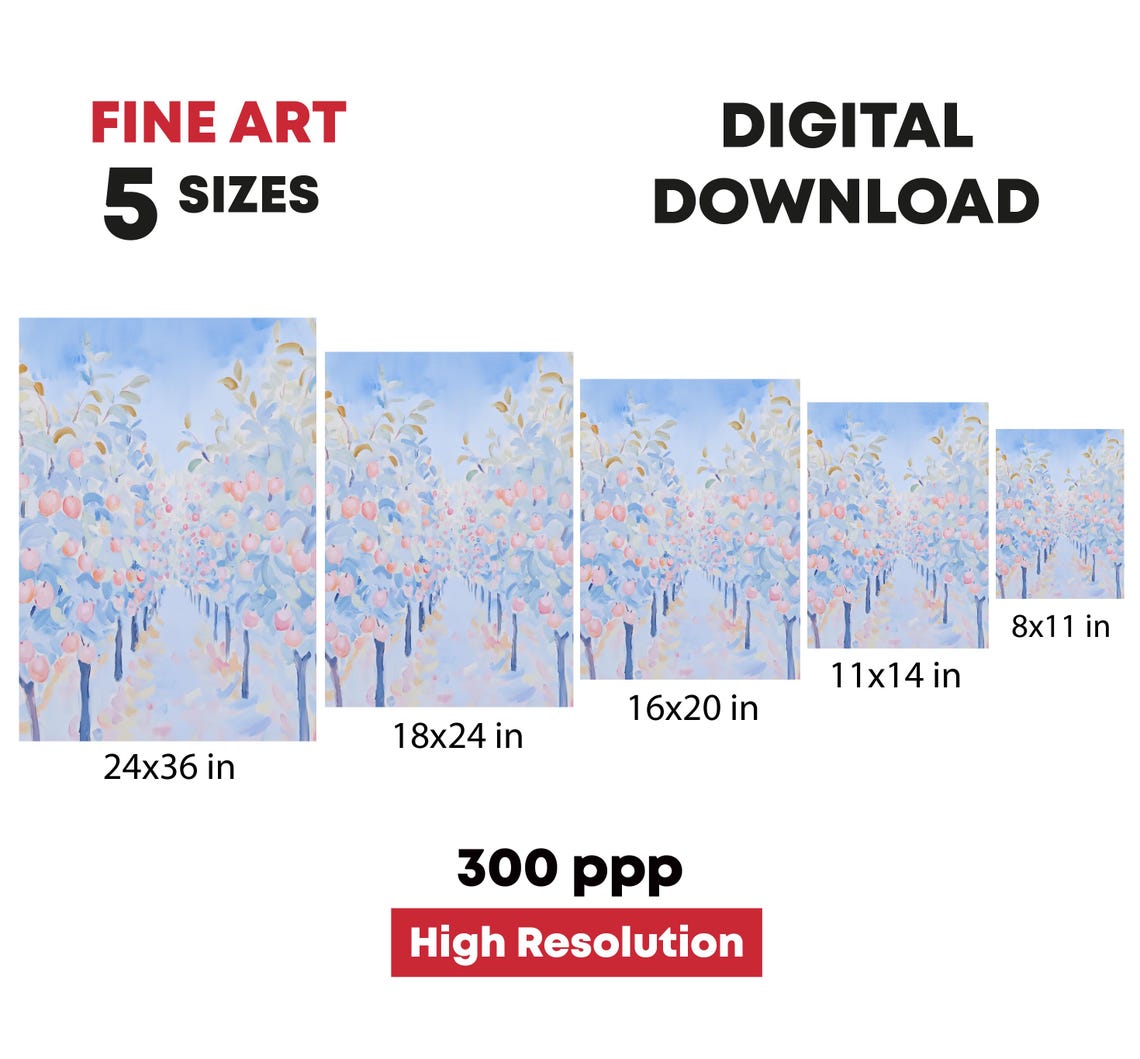Pastel Apple Orchard Blossoming Pink Fruit Trees Spring Art Poster - Image 4