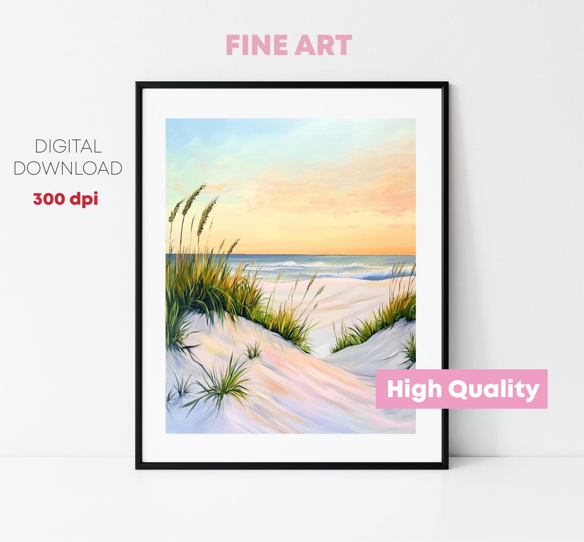 Beach Sand Dunes Sea Grass Sunset Ocean Waves Coastal Art Poster - Image 2