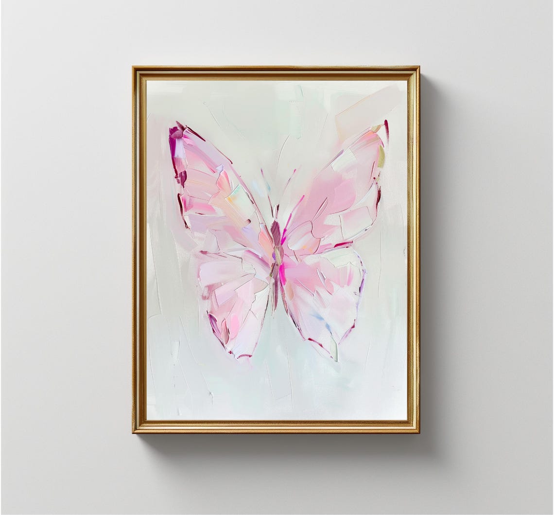 Pink Butterfly Pastel Impressionist Wings Soft Abstract Wall Art Print - Image 3
