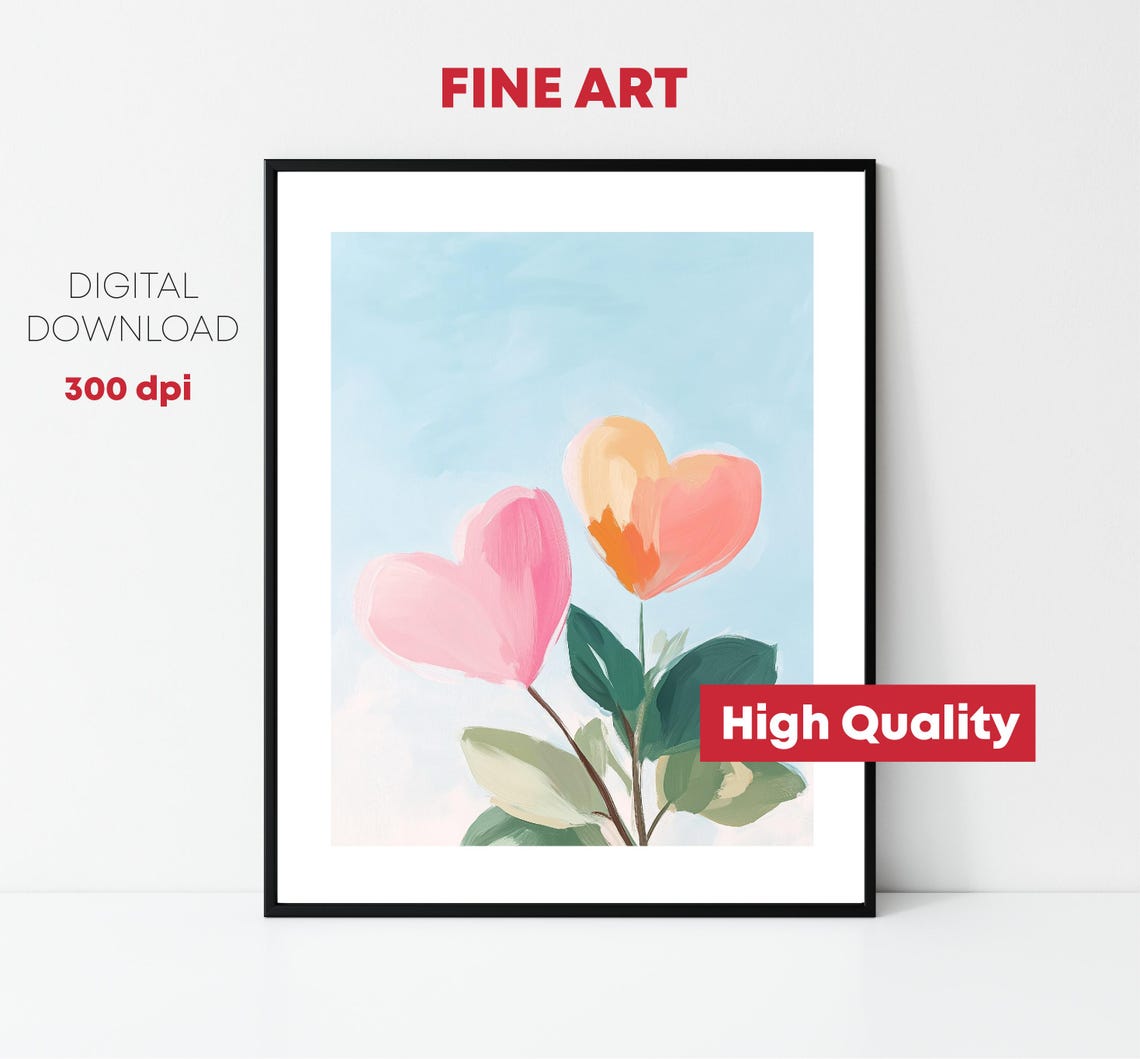 Heart Shaped Flowers Soft Watercolor Pink Blooms Floral Wall Art - Image 6