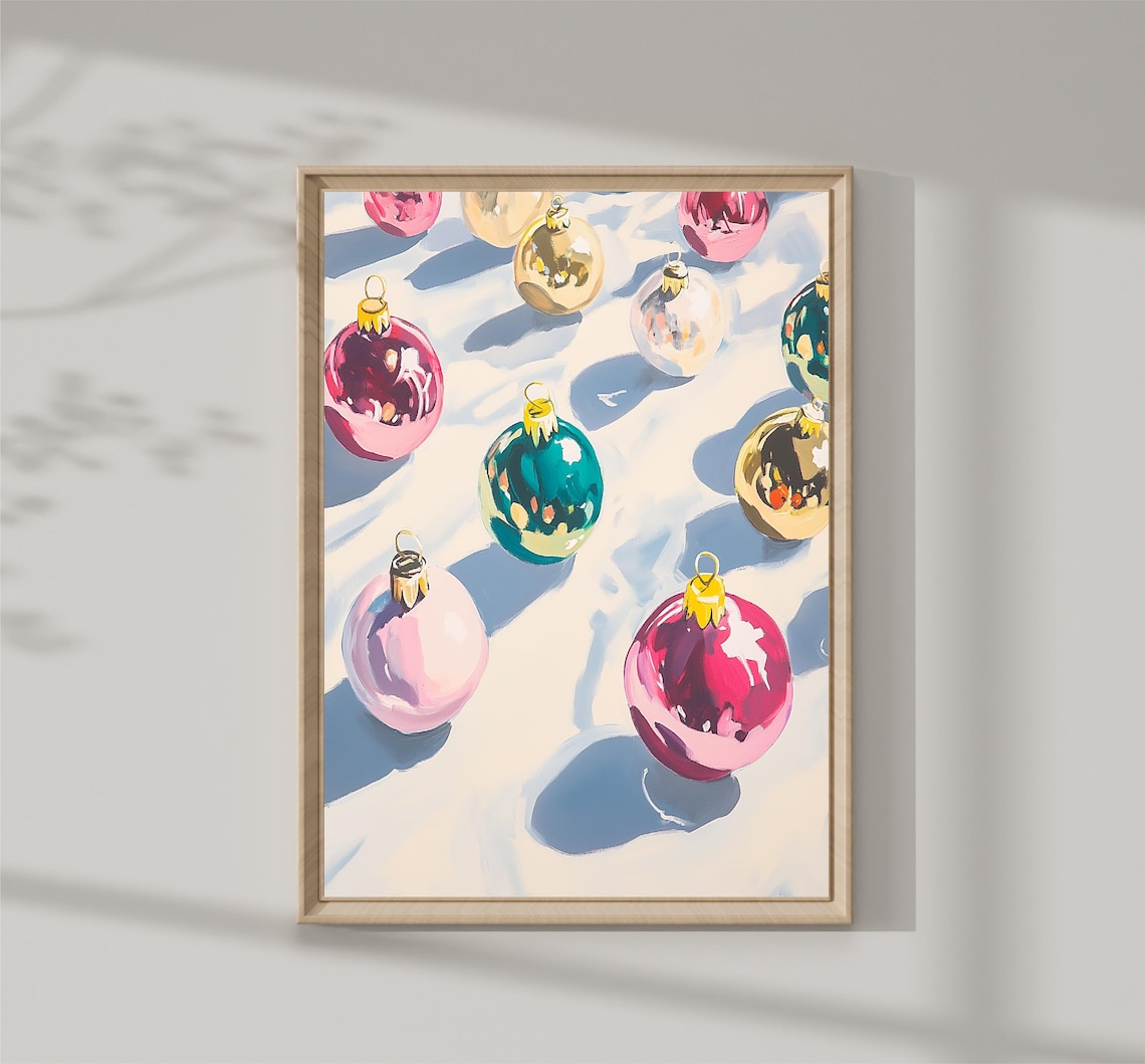 Colorful Glass Christmas Ornaments Bright Holiday Baubles Wall Poster