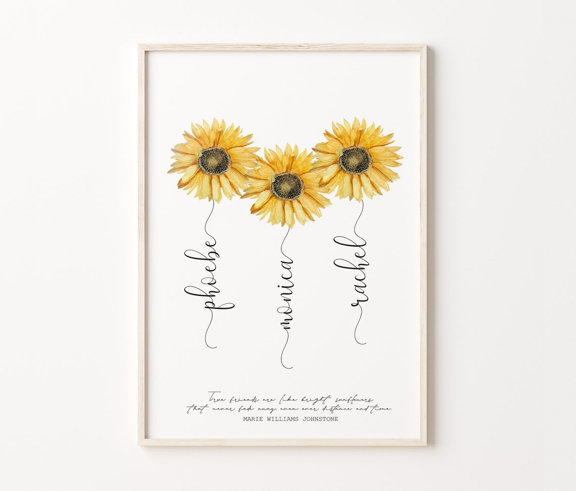 Custom Names Sunflower Print Personalized Friendship Script Poster - Image 4