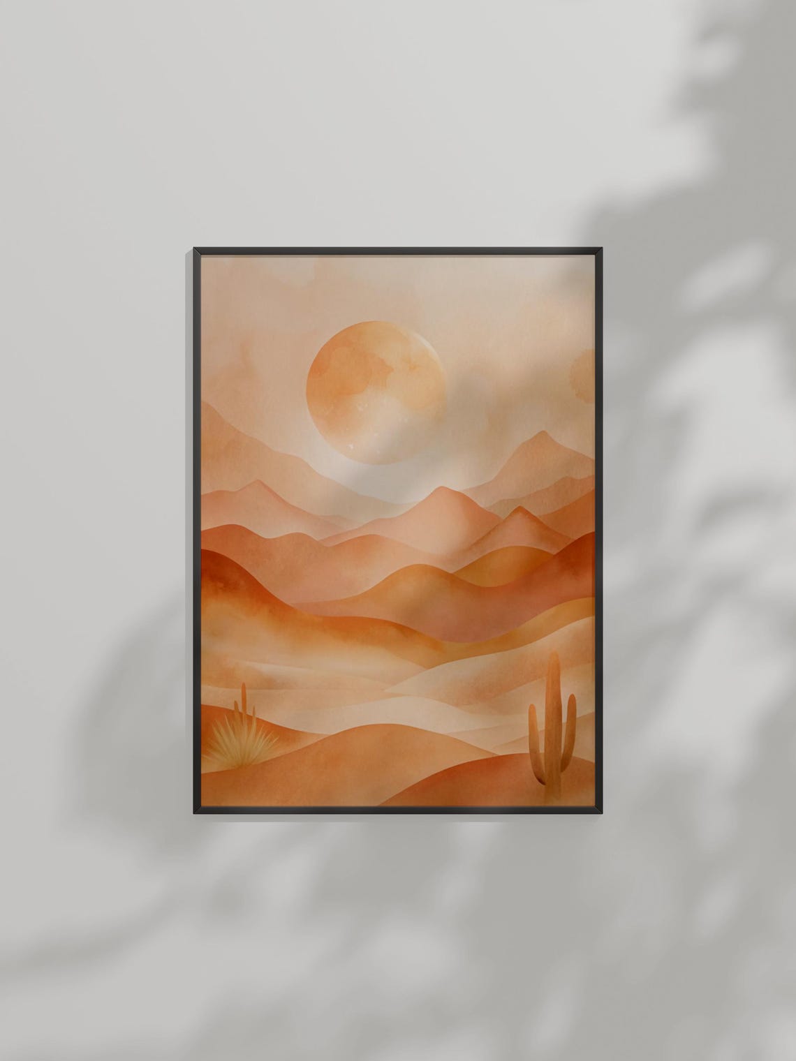 Minimalist Desert Landscape Art Print Boho Cactus Wall Terracotta Sunset Illustration