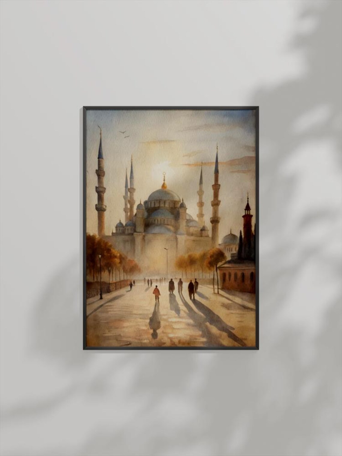 Blue Mosque Istanbul Golden Sunrise Watercolor Morning Poster
