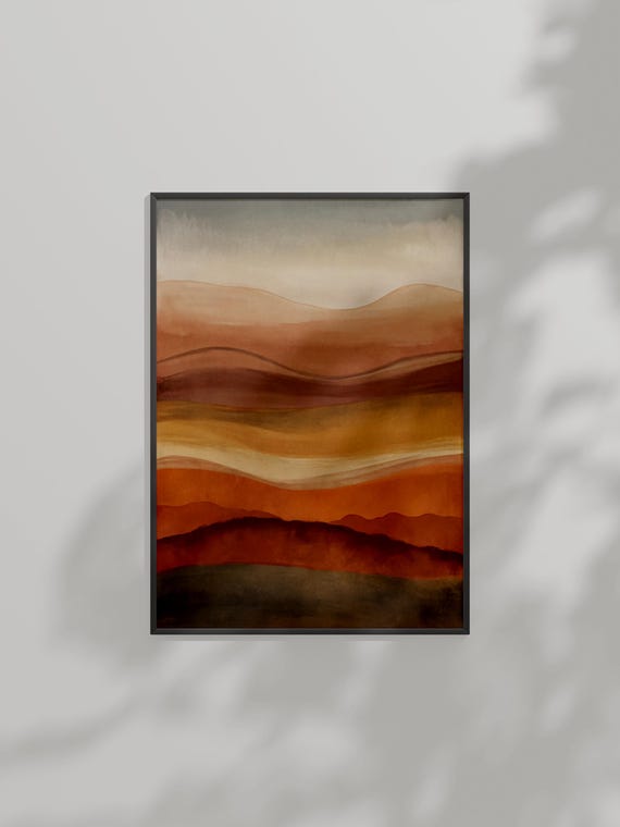Serene Desert Landscape Abstract Watercolor Art Earthy Tones Wall Print For Modern Interiors