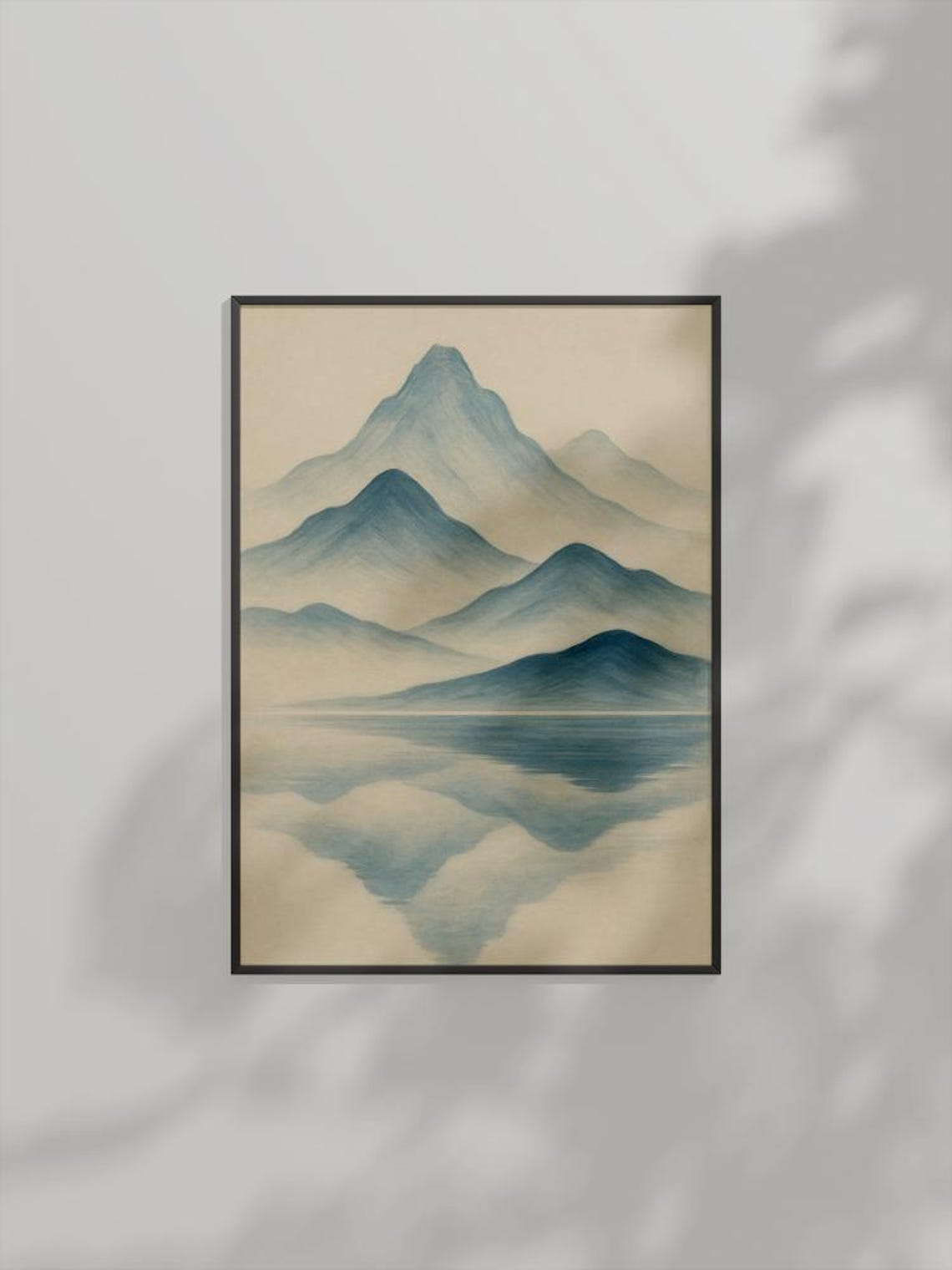 Blue Mountain Wall Art Minimalist Water Reflection Landscape Calm Nature