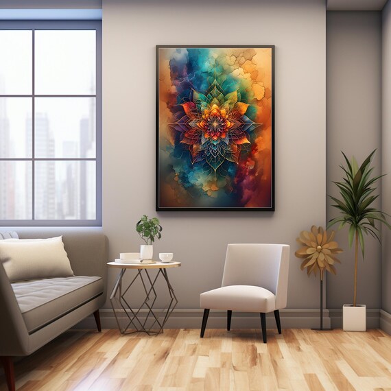 Vibrant Mandala Colorful Layers Teal Orange Purple Intricate Art Poster