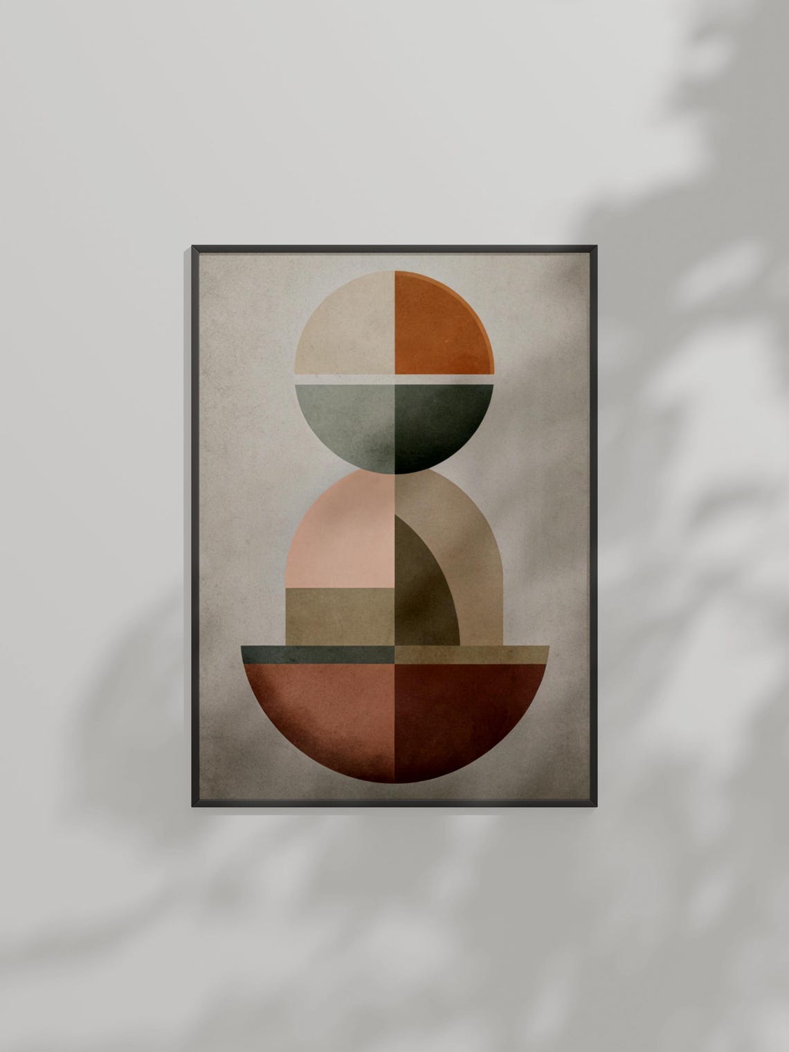 Modern Geometric Abstract Poster Stacked Arches In Rust And Sage Tones
