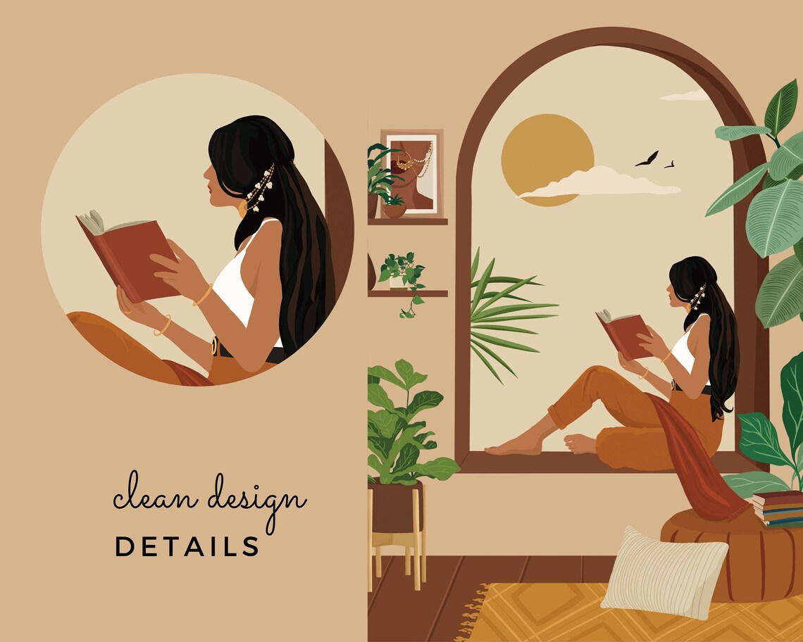 Indian Woman Reading - Boho Art - Image 2