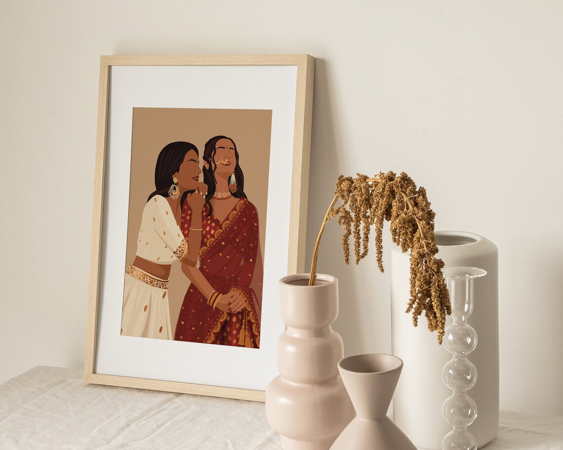 Indian Sisters Art Print, Desi Best Friends Gift - Image 4