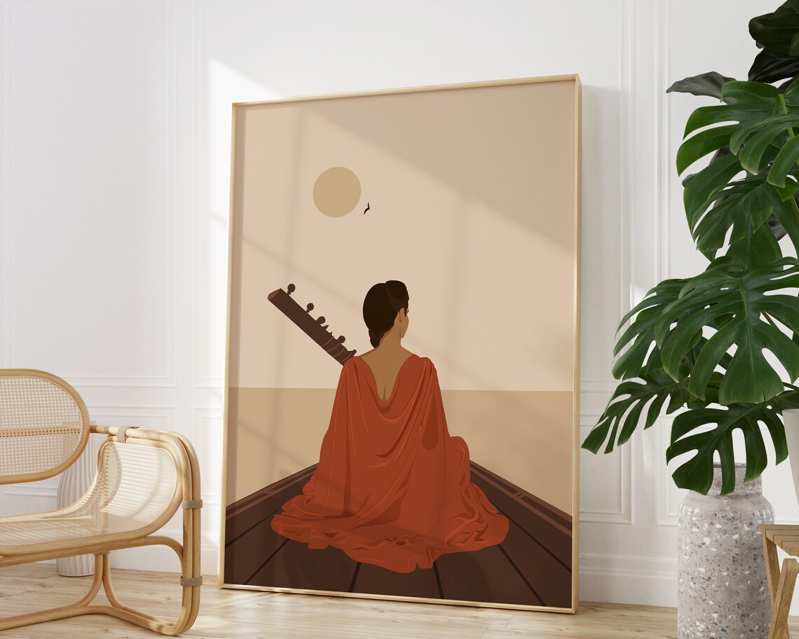 Indian Woman Playing Sitar Art, Desi Music Print - Image 2