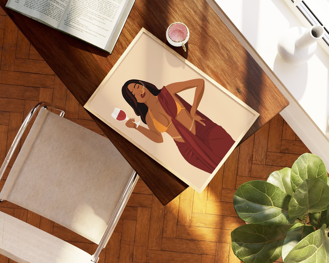 Modern Indian Woman Drinking, South Asian Art Print - Image 4