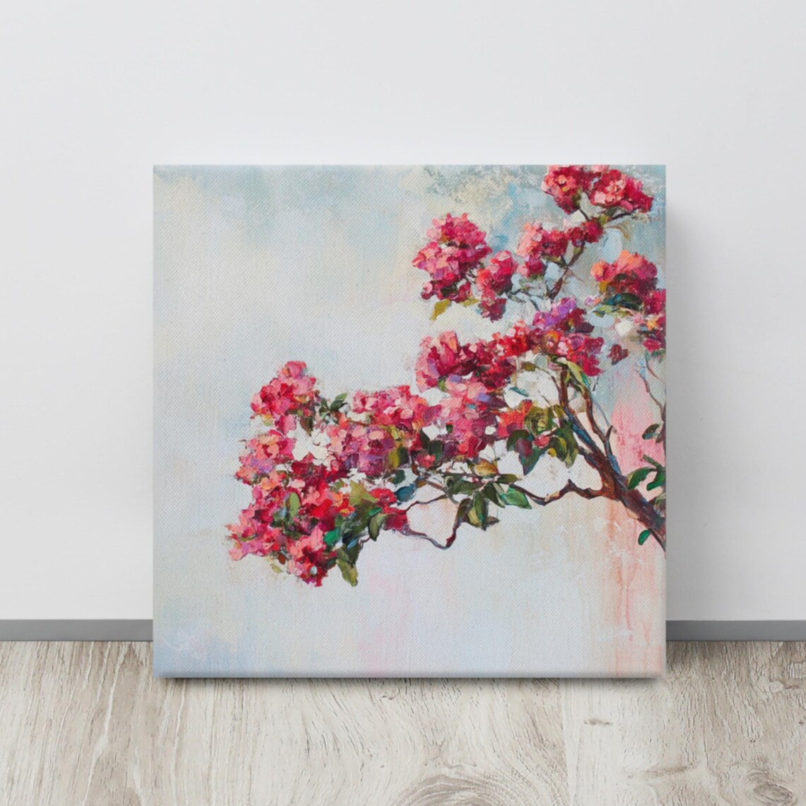 Pink Crepe Myrtle Blossom Branch Airy Light Floral Painting Print